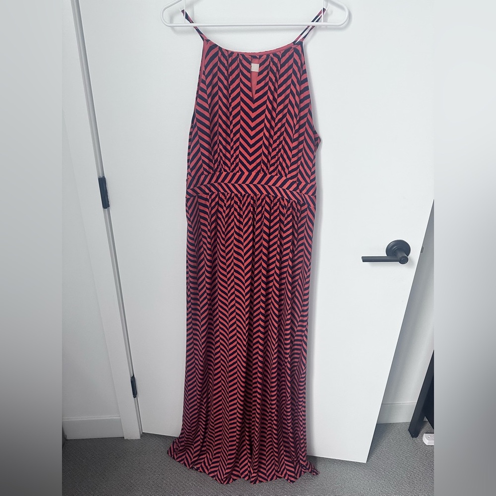Orange and Blue Striped Halter Maxi